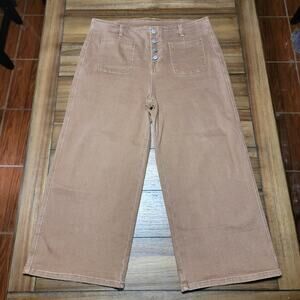 Sidefeel Wide Leg Brown Denim Pants w/ Button Fly - Size 18